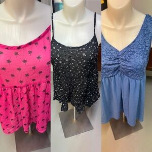 Torrid Pink, Black, and Blue Tank Tops Trio